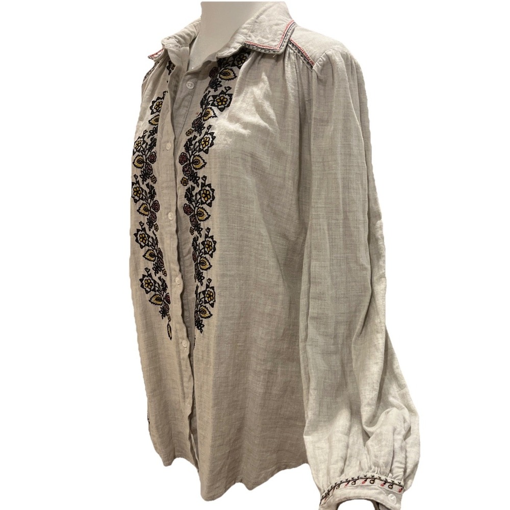 Max Studio Womens Embroidered Shirt Blouse Cotton Floral Prairie Cowgirl Boho LG - Picture 4 of 12